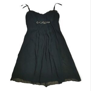 🔥 BCBGMAXAZRIA 100% SILK BLACK STRAPLESS OPEN SHOULDER BABY DOLL MINI DRESS 6